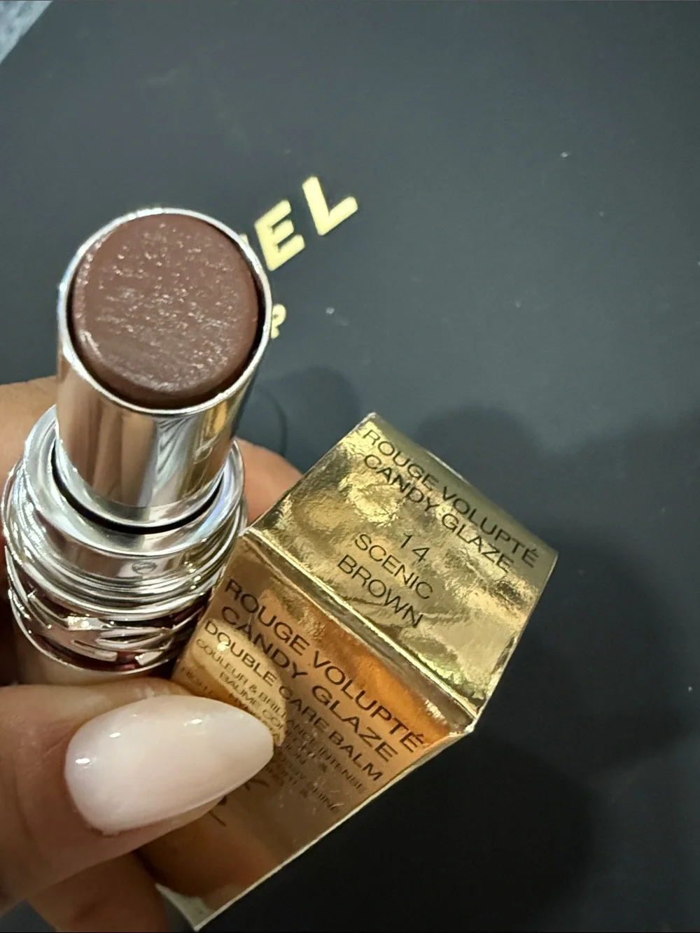 Yves Saint Laurent Rouge Volupté Candy Glaze Lipstick scenic brown